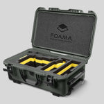 Angled view of Olive Color ARRI Alexa 35 Carry-On Case with Yellow Layer Custom Foam Insert