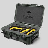 Angled view of Olive Color ARRI Alexa 35 Carry-On Case with Yellow Layer Custom Foam Insert