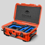 Angled view of Orange Color ARRI Alexa 35 Carry-On Case with Blue Layer Custom Foam Insert