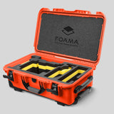 Angled view of Orange Color ARRI Alexa 35 Carry-On Case with Yellow Layer Custom Foam Insert