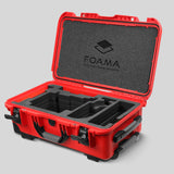 Angled view of Red Color ARRI Alexa 35 Carry-On Case with Black Layer Custom Foam Insert