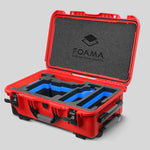 Angled view of Red Color ARRI Alexa 35 Carry-On Case with Blue Layer Custom Foam Insert