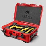 Angled view of Red Color ARRI Alexa 35 Carry-On Case with Yellow Layer Custom Foam Insert