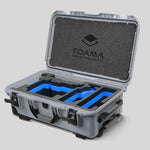 Angle view of Silver Color ARRI Alexa 35 Carry-On Case with Blue Layer Custom Foam Insert