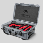 Angle view of Silver Color ARRI Alexa 35 Carry-On Case with Red Layer Custom Foam Insert