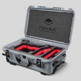 Angle view of Silver Color ARRI Alexa 35 Carry-On Case with Red Layer Custom Foam Insert