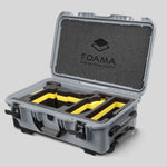 Angle view of Silver Color ARRI Alexa 35 Carry-On Case with Yellow Layer Custom Foam Insert
