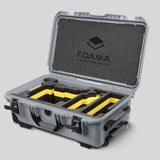 Angle view of Silver Color ARRI Alexa 35 Carry-On Case with Yellow Layer Custom Foam Insert