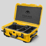 Angled view of Yellow Color ARRI Alexa 35 Carry-On Case with Black Layer Custom Foam Insert