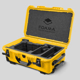 Angled view of Yellow Color ARRI Alexa 35 Carry-On Case with Black Layer Custom Foam Insert