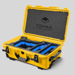 Angled view of Yellow Color ARRI Alexa 35 Carry-On Case with Blue Layer Custom Foam Insert