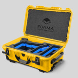 Angled view of Yellow Color ARRI Alexa 35 Carry-On Case with Blue Layer Custom Foam Insert
