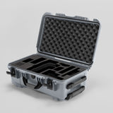 Angled view of Foama Silver Color Travel Case and Custom Foam Insert for RED Monstro