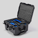 Angled view of Sony FX3 Graphite Color Studio Case and Custom Foam Insert with a Blue Layer