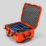 Angled view of Sony FX3 Orange Color Studio Case and Custom Foam Insert with a Blue Layer