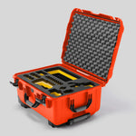 Angled view of Sony FX3 Orange Color Studio Case and Custom Foam Insert with a Yellow Layer