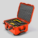 Angled view of Sony FX3 Orange Color Studio Case and Custom Foam Insert with a Yellow Layer