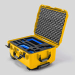 Angled view of Sony FX3 Yellow Color Studio Case and Custom Foam Insert with a Blue Layer