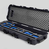 Angled view of Foama Fortified Graphite Color Hard Case and Custom Foam Insert with Blue Layer for DJI D-RTK 2 Mobile Station