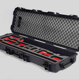 Angled view of Foama Fortified Graphite Color Hard Case and Custom Foam Insert with Red Layer for DJI D-RTK 2 Mobile Station