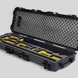 Angled view of Foama Fortified Graphite Color Hard Case and Custom Foam Insert with Yellow Layer for DJI D-RTK 2 Mobile Station