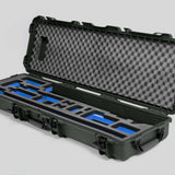 Angled view of Foama Fortified Olive Color Hard Case and Custom Foam Insert with Blue Layer for DJI D-RTK 2 Mobile Station