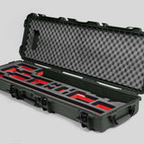 Angled view of Foama Fortified Olive Color Hard Case and Custom Foam Insert with Red Layer for DJI D-RTK 2 Mobile Station