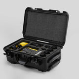 Angled view of Foama Black Color Carry-on case and Yellow Foam Insert for Sony FX-6 and Essential Accessories