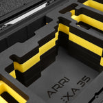 Close view of Black Color ARRI Alexa 35 Carry-On Case with Yellow Layer Custom Foam Insert