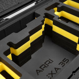 Close view of Black Color ARRI Alexa 35 Carry-On Case with Yellow Layer Custom Foam Insert