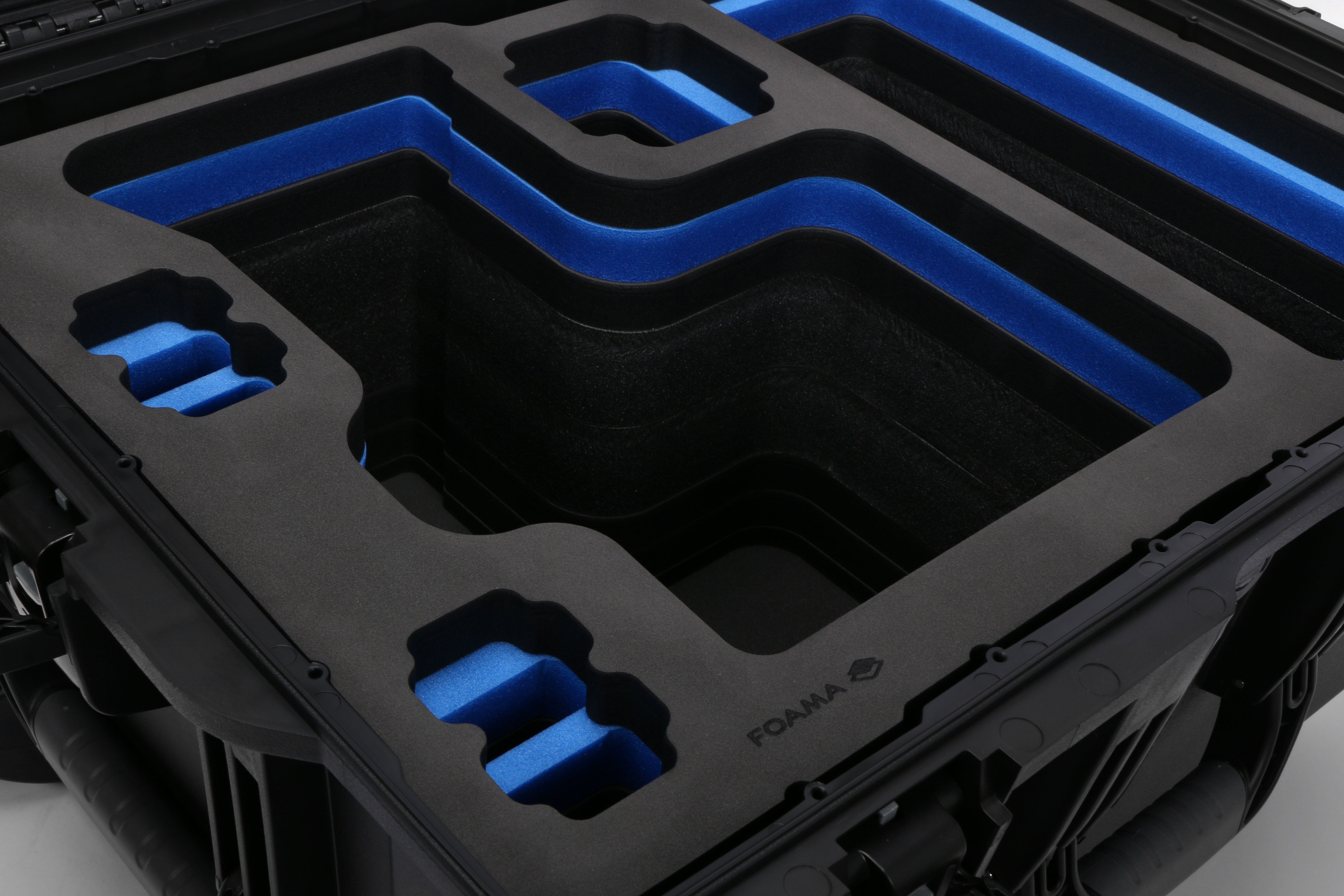 Close view of Black Color Sony Venice 2 Studio Case with Blue Layer Custom Foam Insert