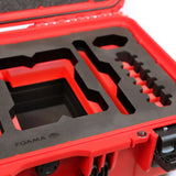 Close view of Red Color RED X Raptor Carry-On Case with Red Layer Custom Foam Insert