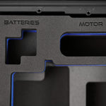 Front view of Black Color ARRI HI-5 Carry-On Case with Blue Layer Custom Foam Insert