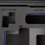 Front view of Black Color ARRI HI-5 Carry-On Case with Blue Layer Custom Foam Insert